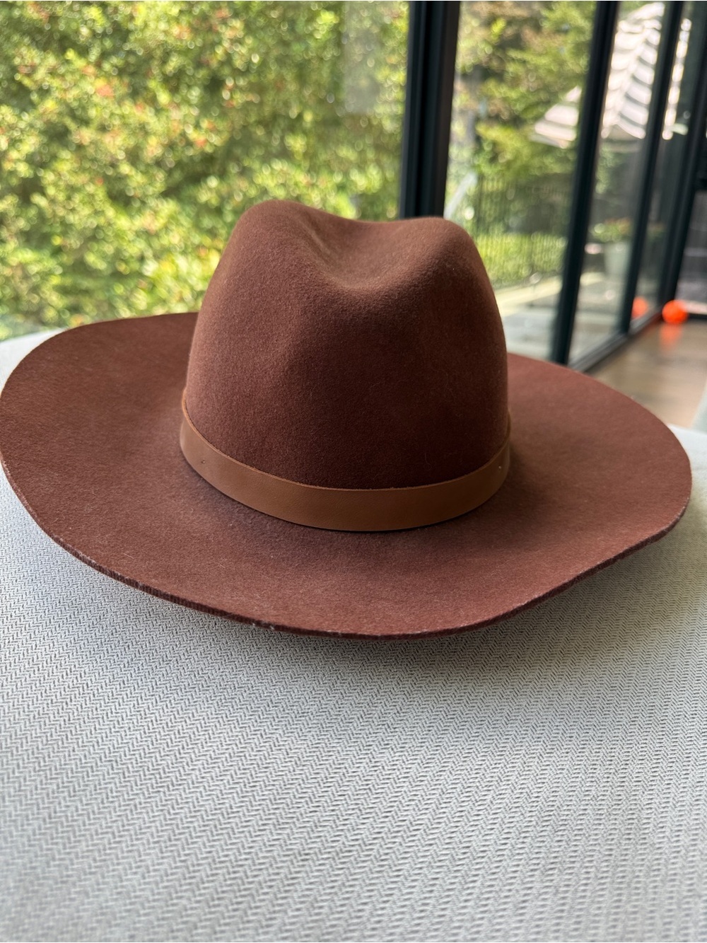 Rag & Bone Brown Wide-Brim Wool Felt Hat with Leather Band M - Picture 3 of 9